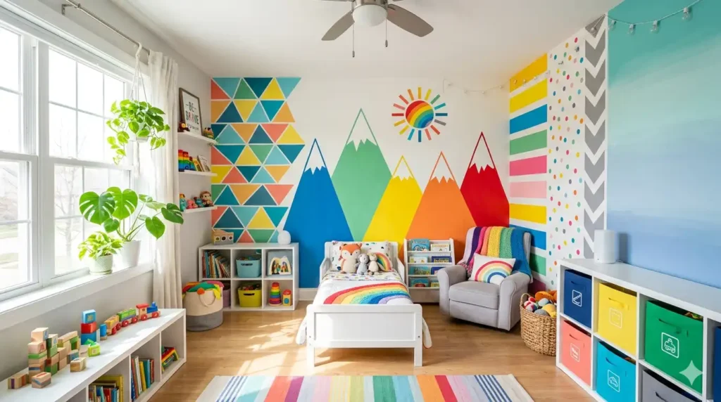 10 Easy Wall Painting Ideas for Kids’ Rooms Using Simple Tape Hacks & Bright Happy Colors