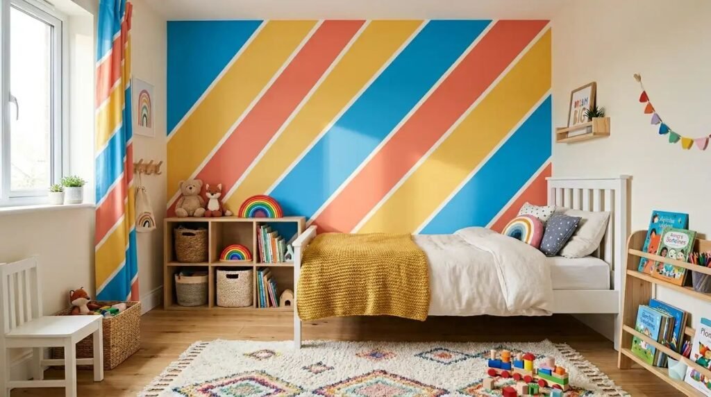 10 Easy Wall Painting Ideas for Kids' Rooms Using Simple Tape Hacks & Bright Happy Colors