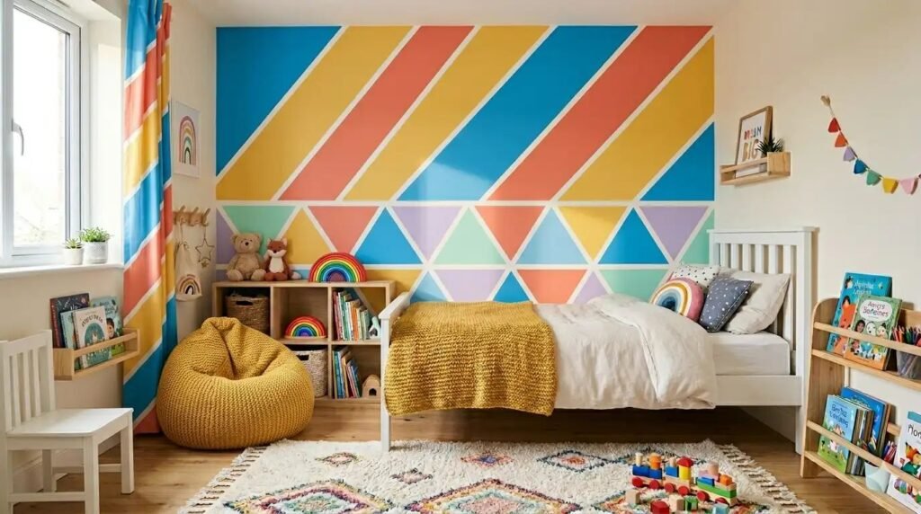 10 Easy Wall Painting Ideas for Kids' Rooms Using Simple Tape Hacks & Bright Happy Colors
