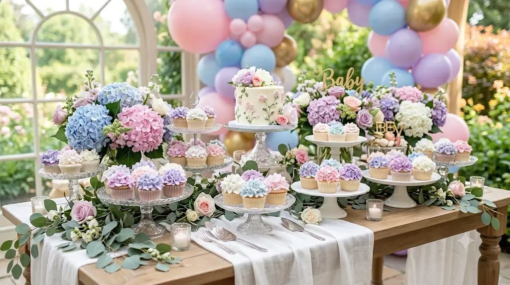 11 Tasty Hydrangea Baby Shower Ideas Featuring Stunning Piped Cupcakes