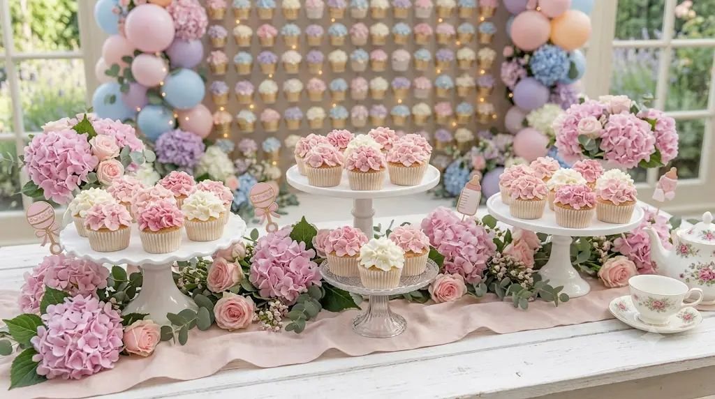 11 Tasty Hydrangea Baby Shower Ideas Featuring Stunning Piped Cupcakes