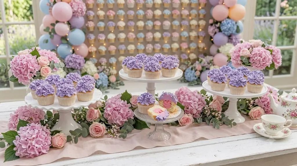 11 Tasty Hydrangea Baby Shower Ideas Featuring Stunning Piped Cupcakes