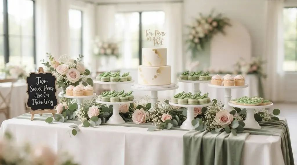 11 Sweet Twin Girls Baby Shower Ideas Featuring Cute 'Two Peas' Macarons
