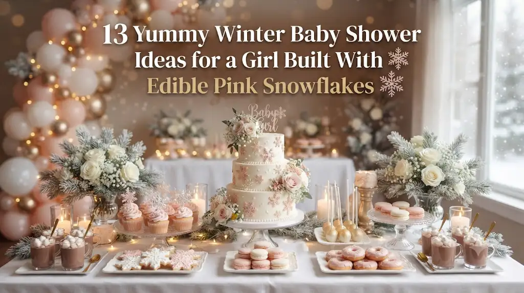 13 Yummy Winter Baby Shower Ideas for a Girl Built With Edible Pink Snowflakes