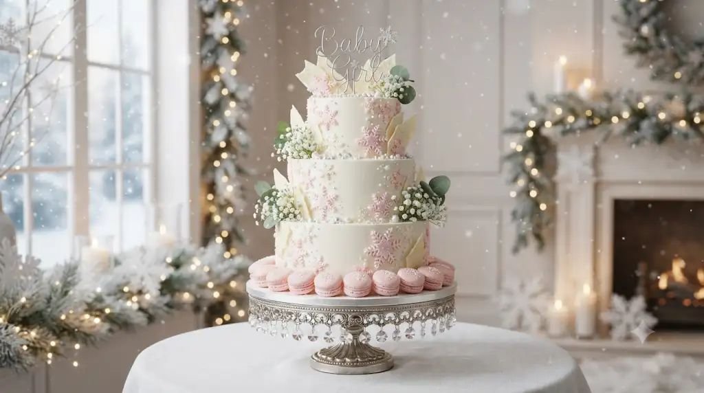 13 Yummy Winter Baby Shower Ideas for a Girl Built With Edible Pink Snowflakes
