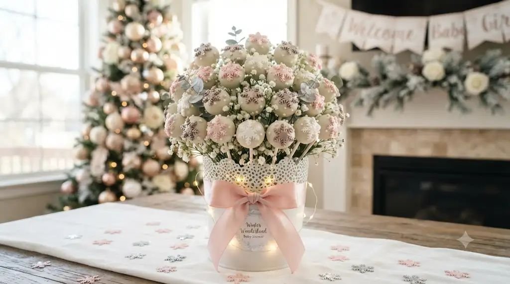 13 Yummy Winter Baby Shower Ideas for a Girl Built With Edible Pink Snowflakes