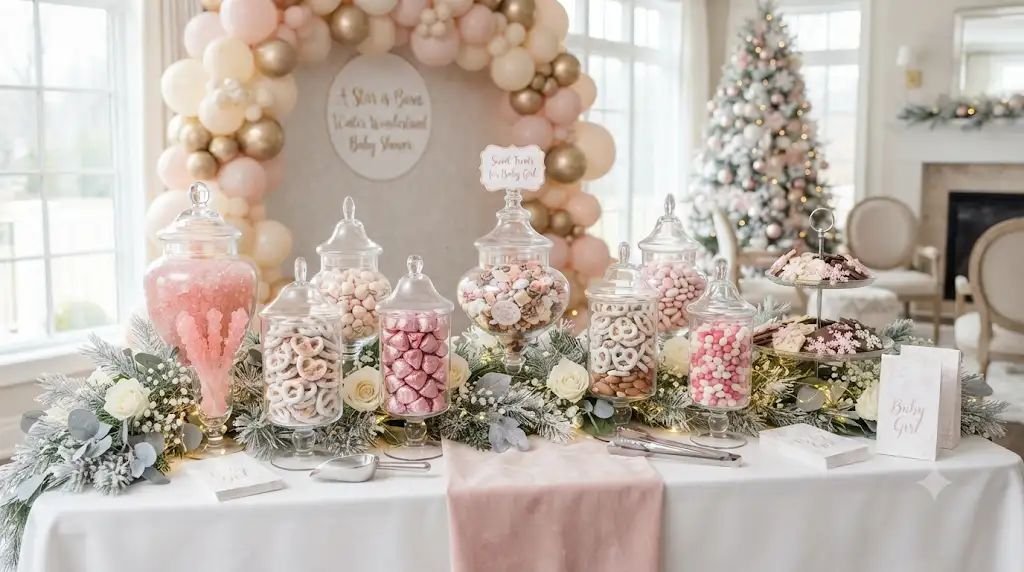 13 Yummy Winter Baby Shower Ideas for a Girl Built With Edible Pink Snowflakes