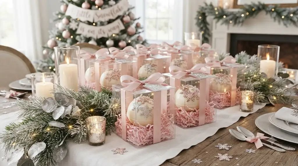 13 Yummy Winter Baby Shower Ideas for a Girl Built With Edible Pink Snowflakes