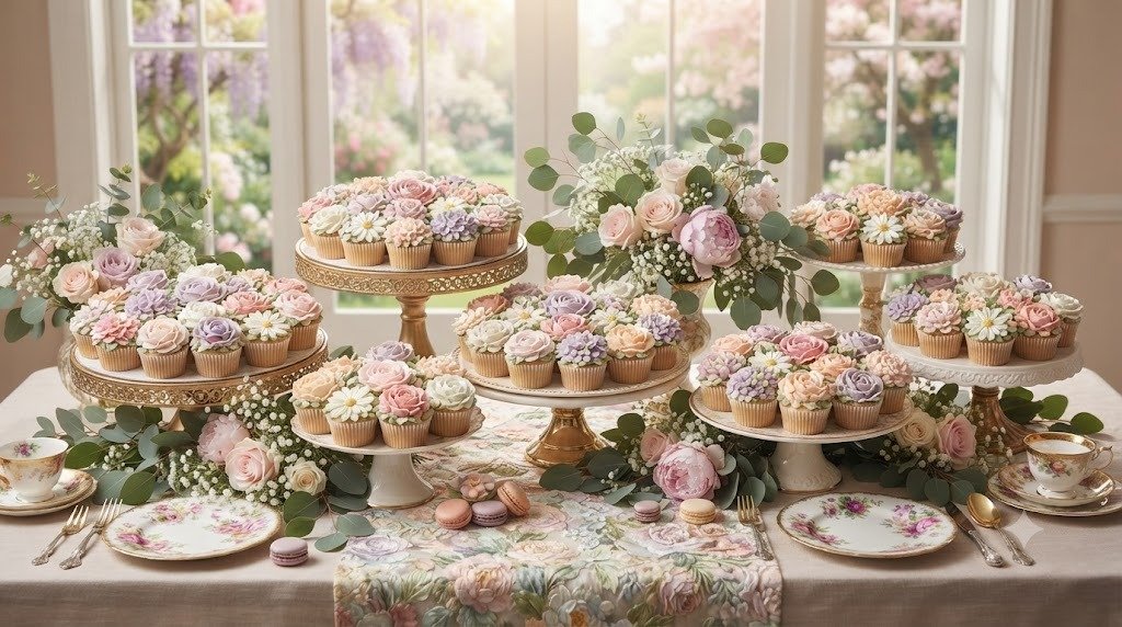 11 Tasty Baby in Bloom Shower Ideas Decorations Using Floral Cupcake Boards