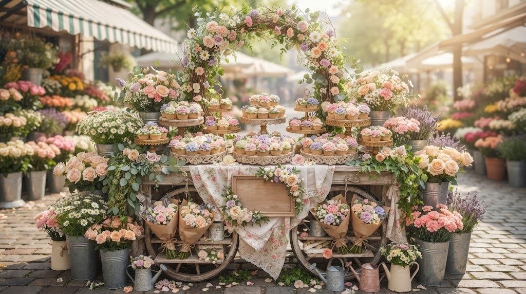 11 Tasty Baby in Bloom Shower Ideas Decorations Using Floral Cupcake Boards