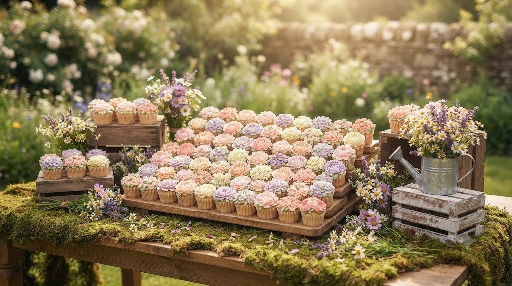 11 Tasty Baby in Bloom Shower Ideas Decorations Using Floral Cupcake Boards