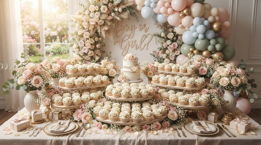 11 Tasty Baby in Bloom Shower Ideas Decorations Using Floral Cupcake Boards