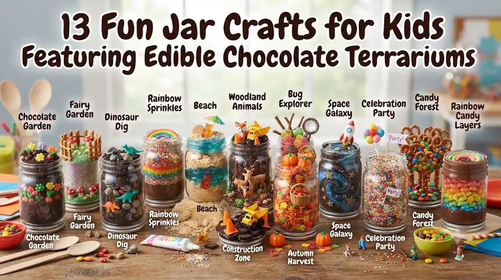 13 Fun Jar Crafts for Kids Featuring Edible Chocolate Terrariums
